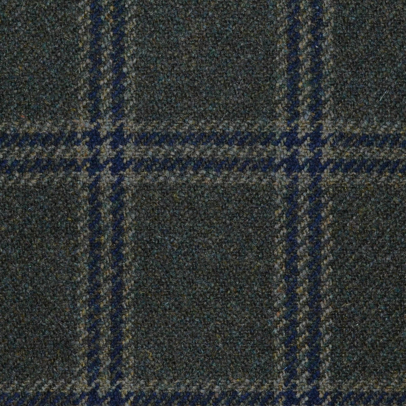Moss Green with Navy Blue & Light Green Twin Check All Wool Sporting Tweed