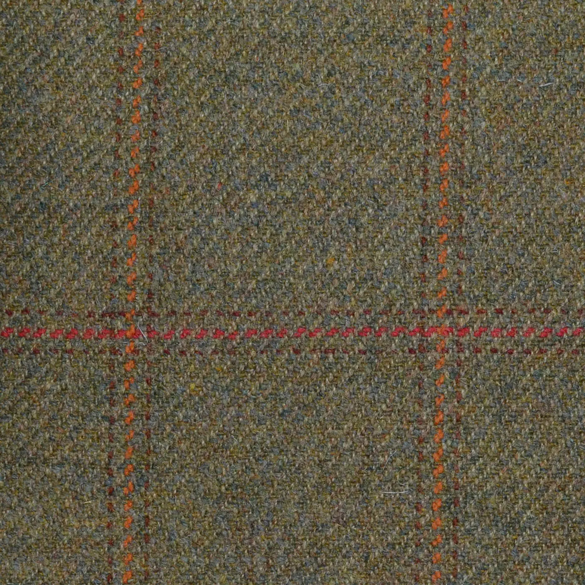 Moss Green with Brown, Amber & Orange Triple Check All Wool Sporting Tweed