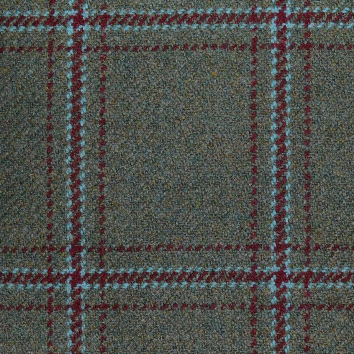 Moss Green with Red & Sea Green Triple Check All Wool Sporting Tweed