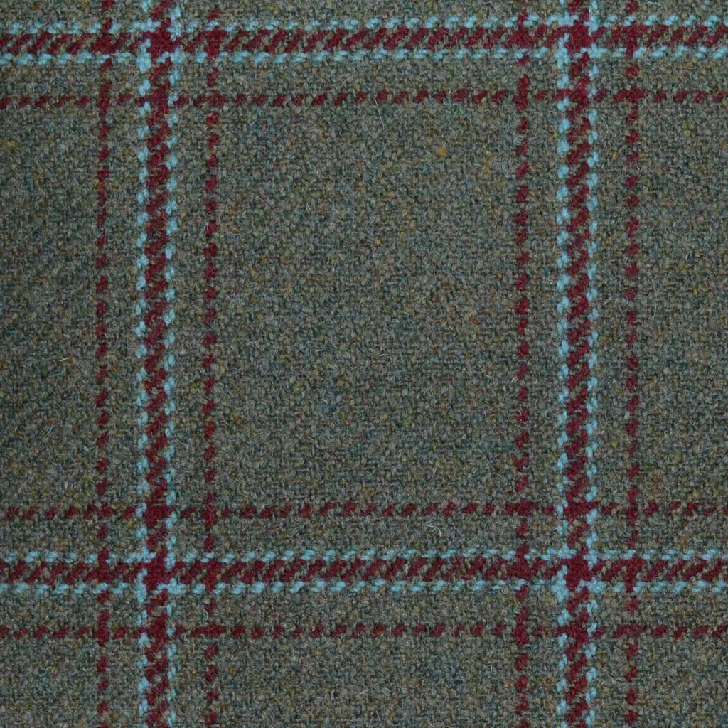 Moss Green with Red & Sea Green Triple Check All Wool Sporting Tweed