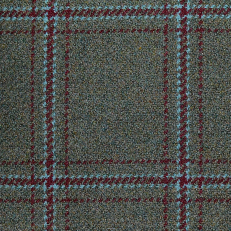 Moss Green with Red & Sea Green Triple Check All Wool Sporting Tweed