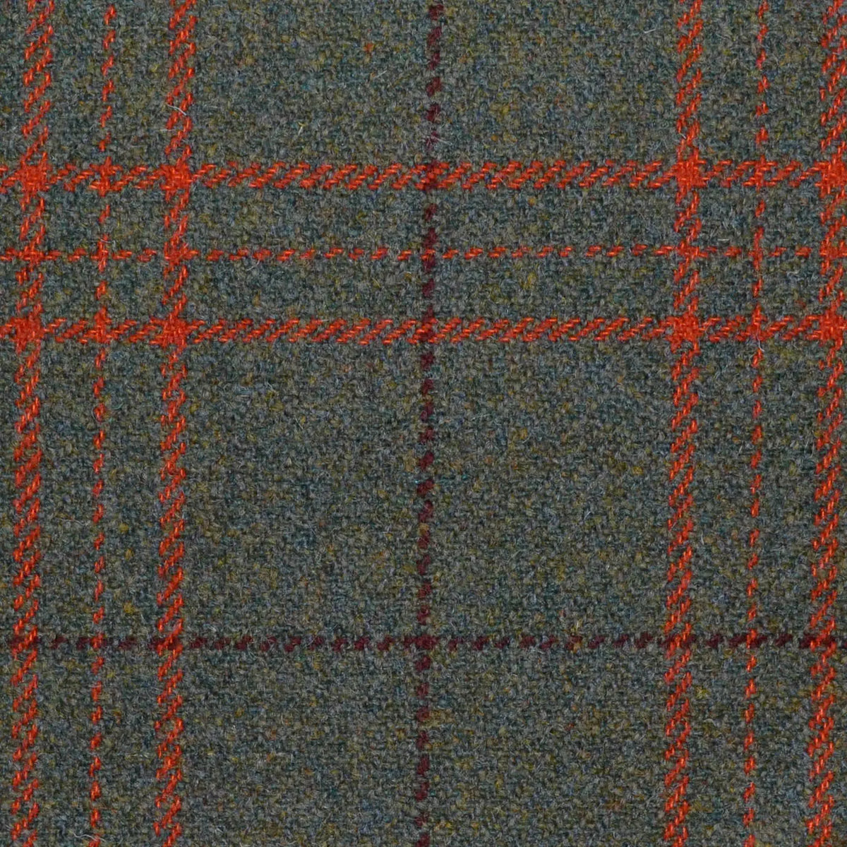 Moss Green with Orange & Burgundy Triple Check All Wool Sporting Tweed