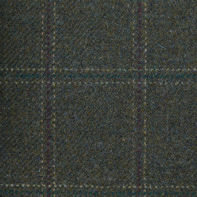 Moss Green with Burgundy, Dark Green & Beige Triple Check All Wool Sporting Tweed