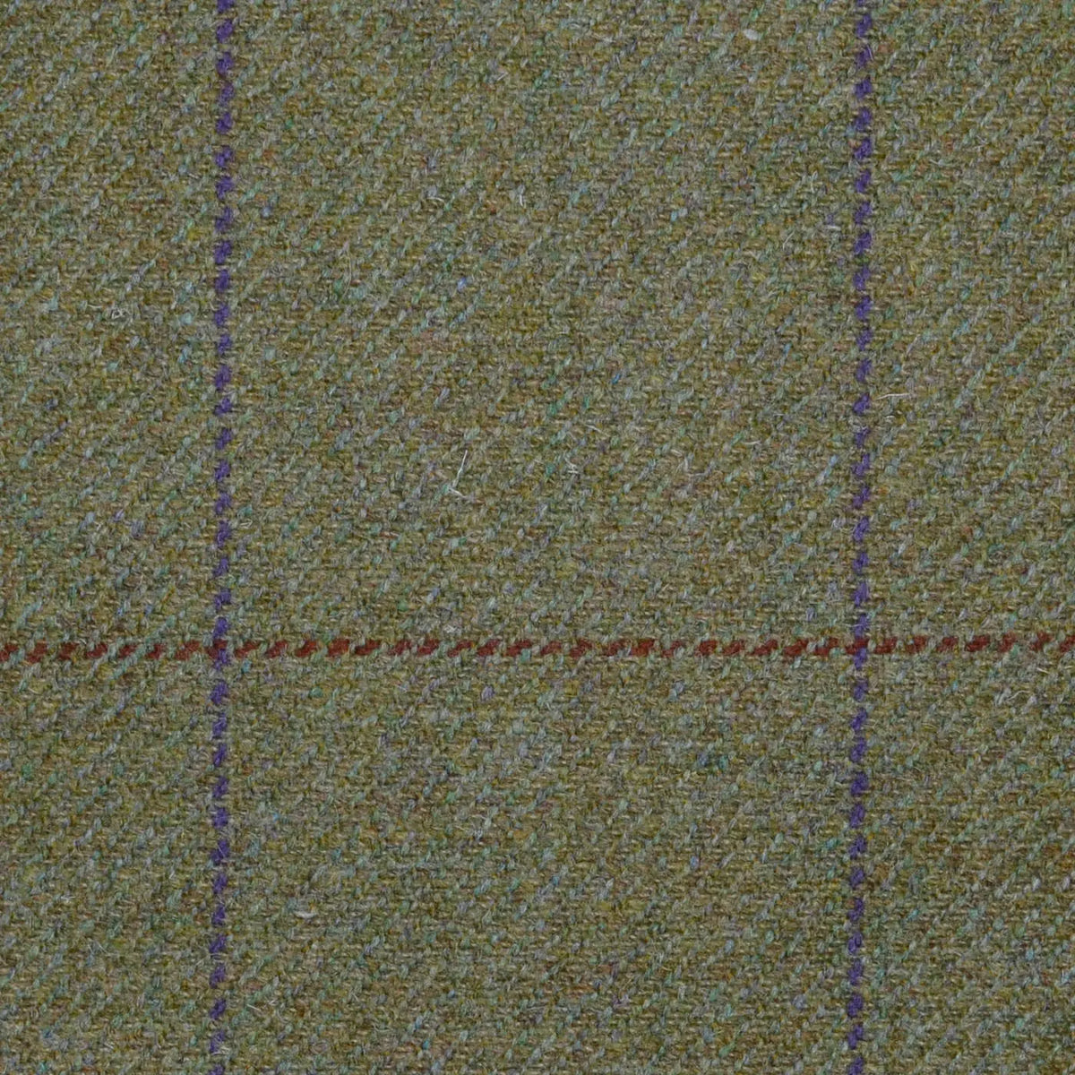 Moss Green with Purple & Red/Brown Window Check All Wool Sporting Tweed
