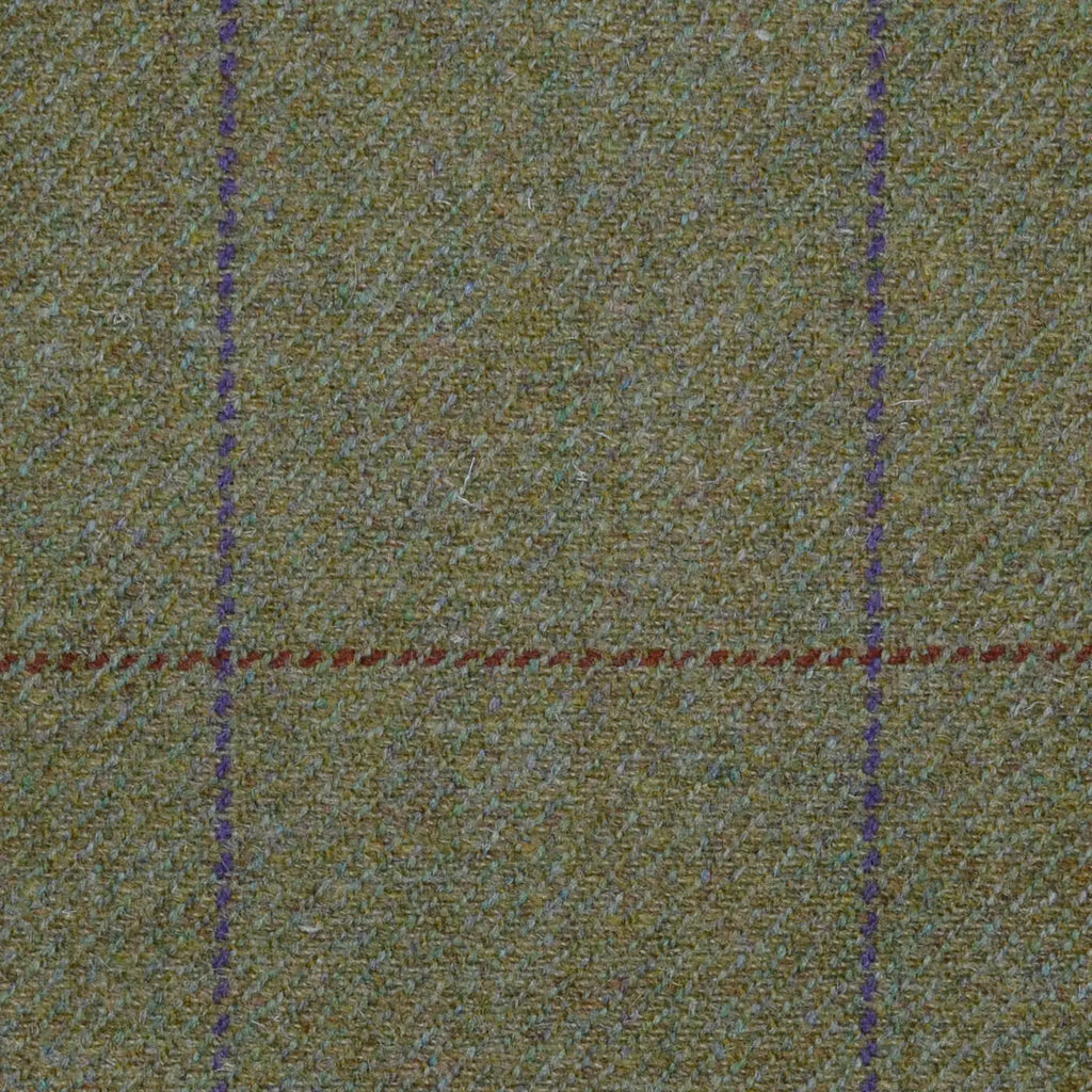 Moss Green with Purple & Red/Brown Window Check All Wool Sporting Tweed