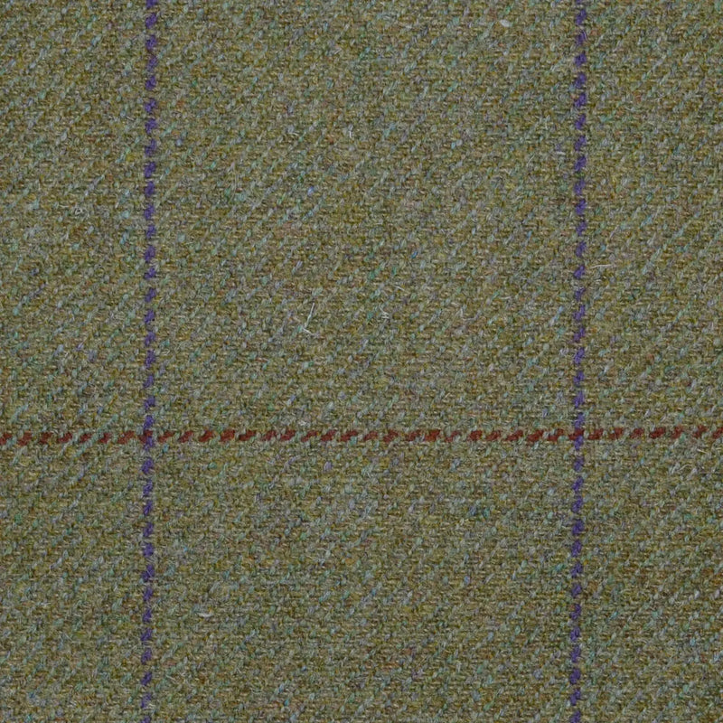 Moss Green with Purple & Red/Brown Window Check All Wool Sporting Tweed