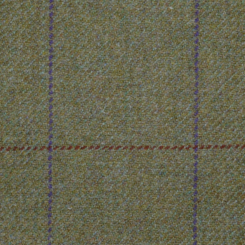 Moss Green with Purple & Red/Brown Window Check All Wool Sporting Tweed