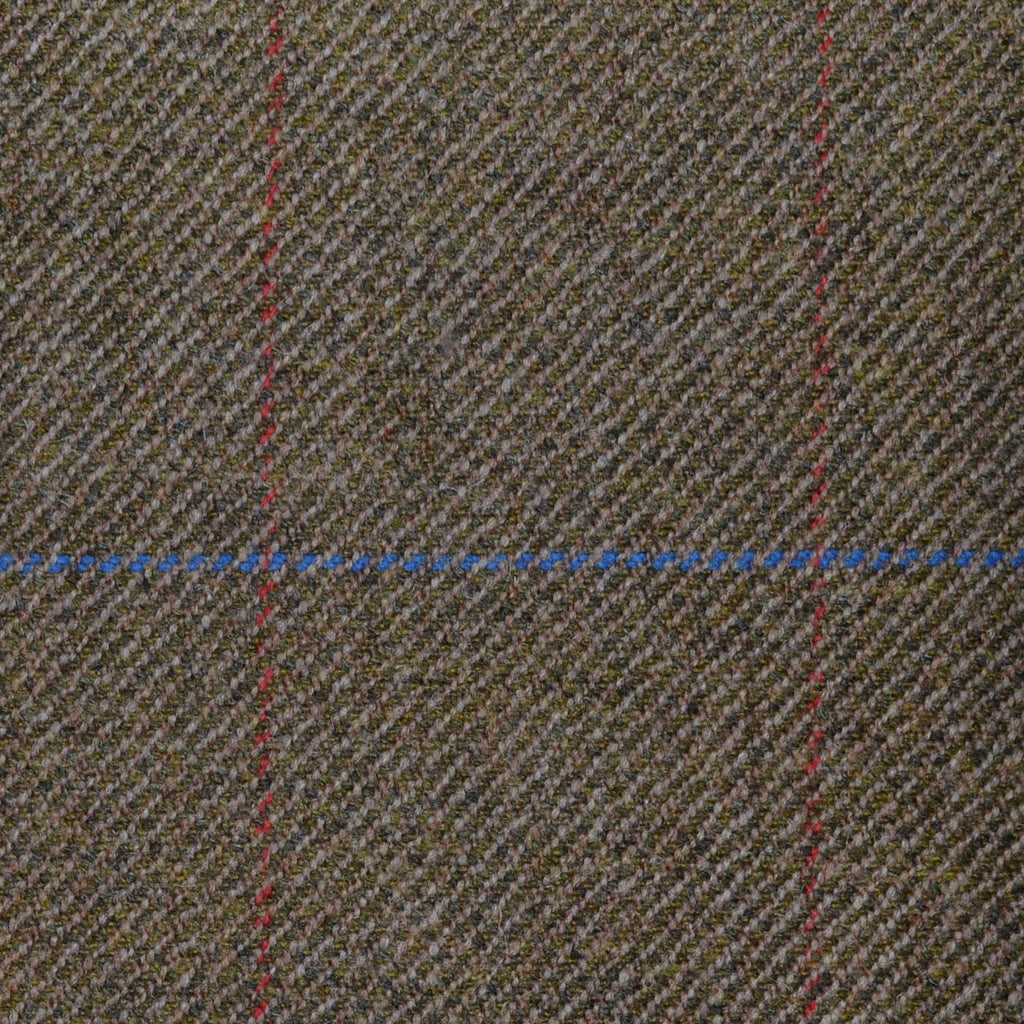 Medium Brown with Blue and Red Window Check All Wool Sporting Tweed