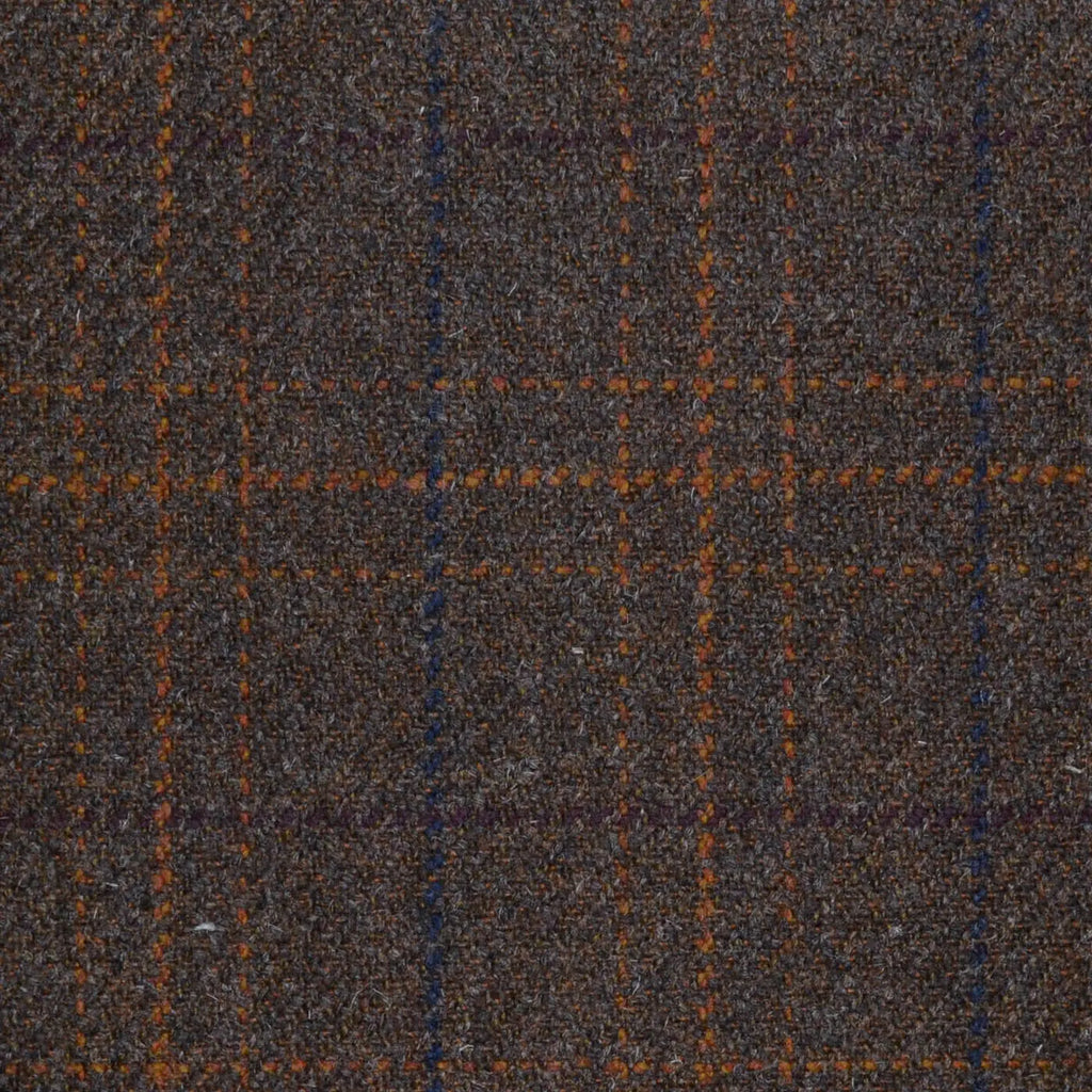 Dark Brown with Orange, Blue & Red/Brown Multi Check All Wool Sporting Tweed