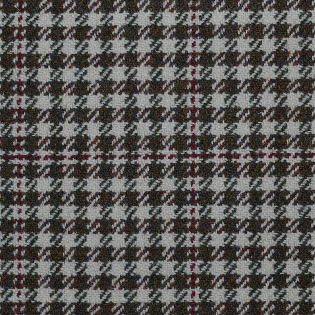 Beige with Medium Brown, Green & Red Dogtooth Check All Wool Sporting Tweed