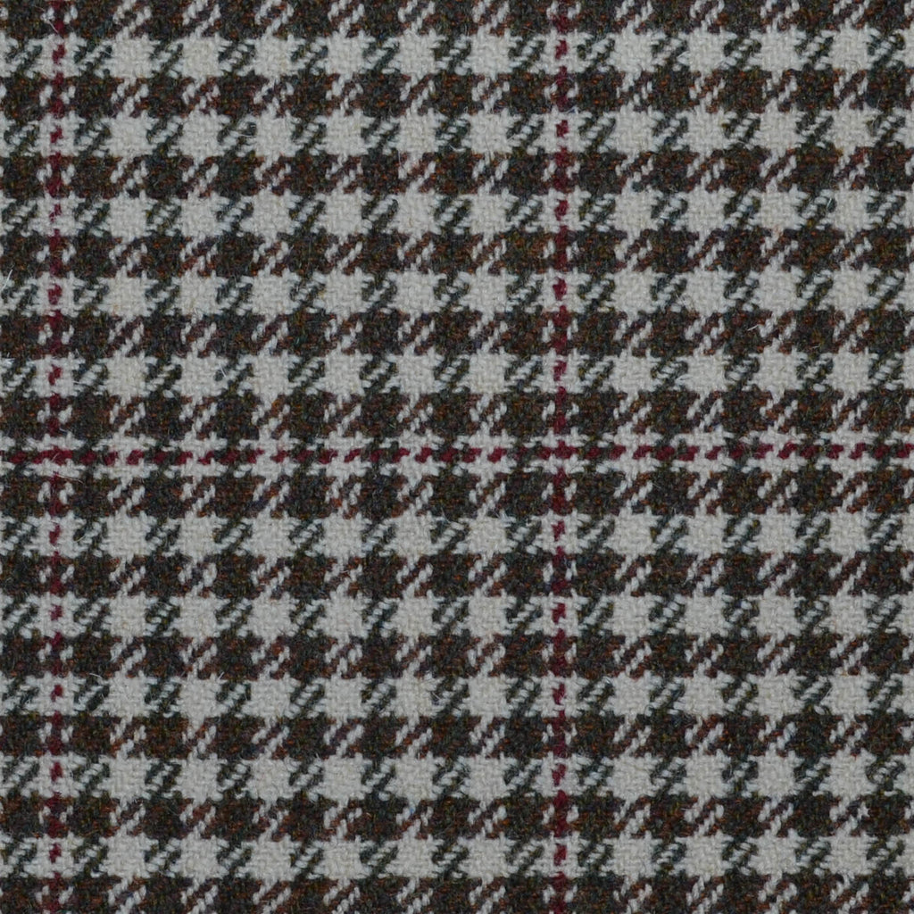 Beige with Medium Brown, Green & Red Dogtooth Check All Wool Sporting Tweed