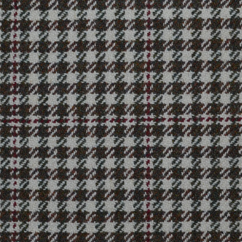 Beige with Medium Brown, Green & Red Dogtooth Check All Wool Sporting Tweed