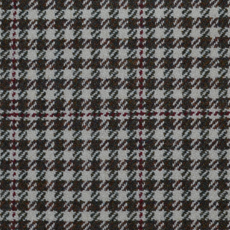 Beige with Medium Brown, Green & Red Dogtooth Check All Wool Sporting Tweed