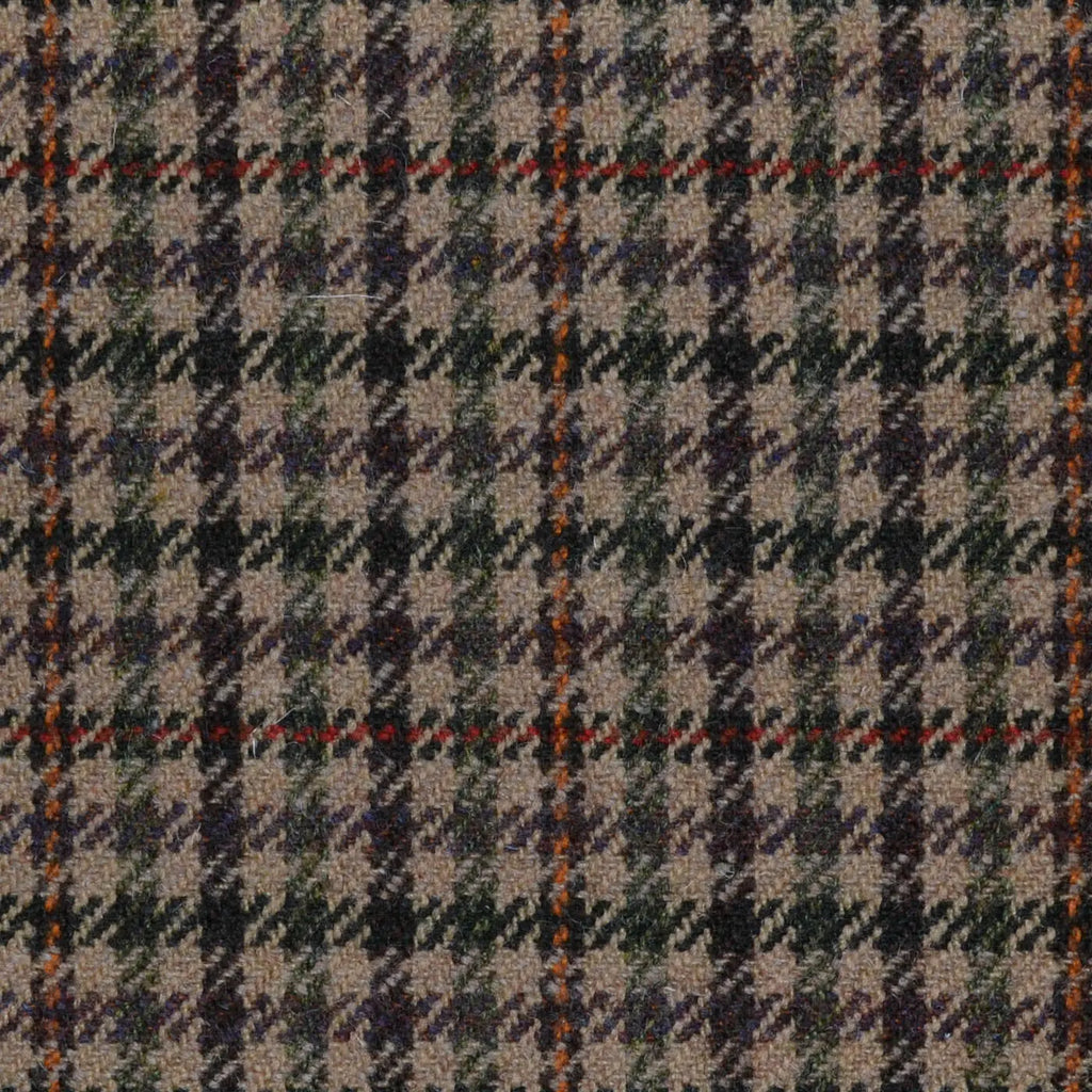 Beige, Green, Brown, Red & Orange Check All Wool Sporting Tweed