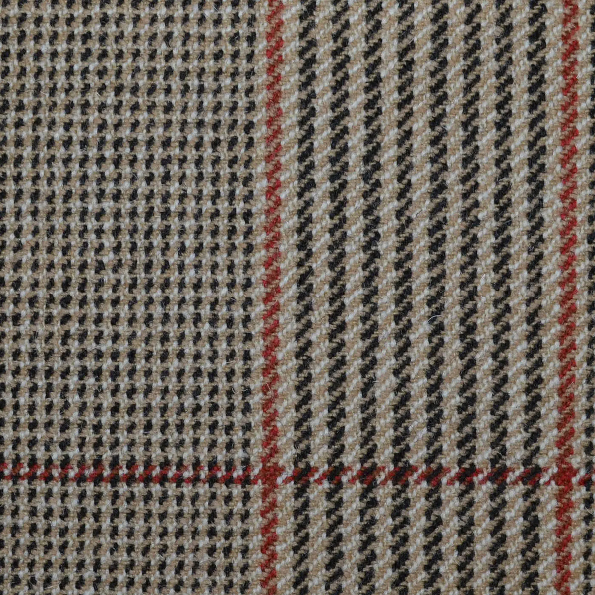 Beige with Dark Brown, Orange & Red Glen Check All Wool Sporting Tweed