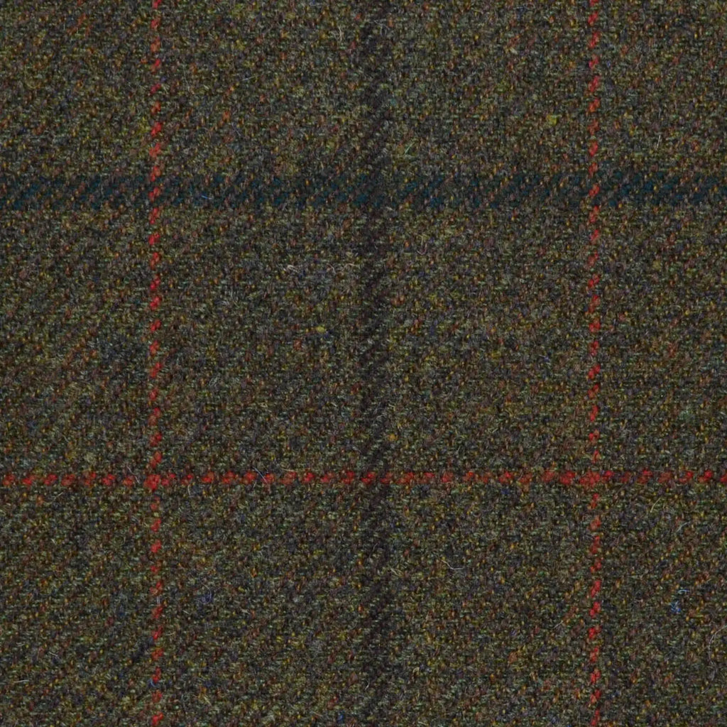 Brown/Green with Dark Brown, Red, Orange & Bottle Green Check All Wool Sporting Tweed