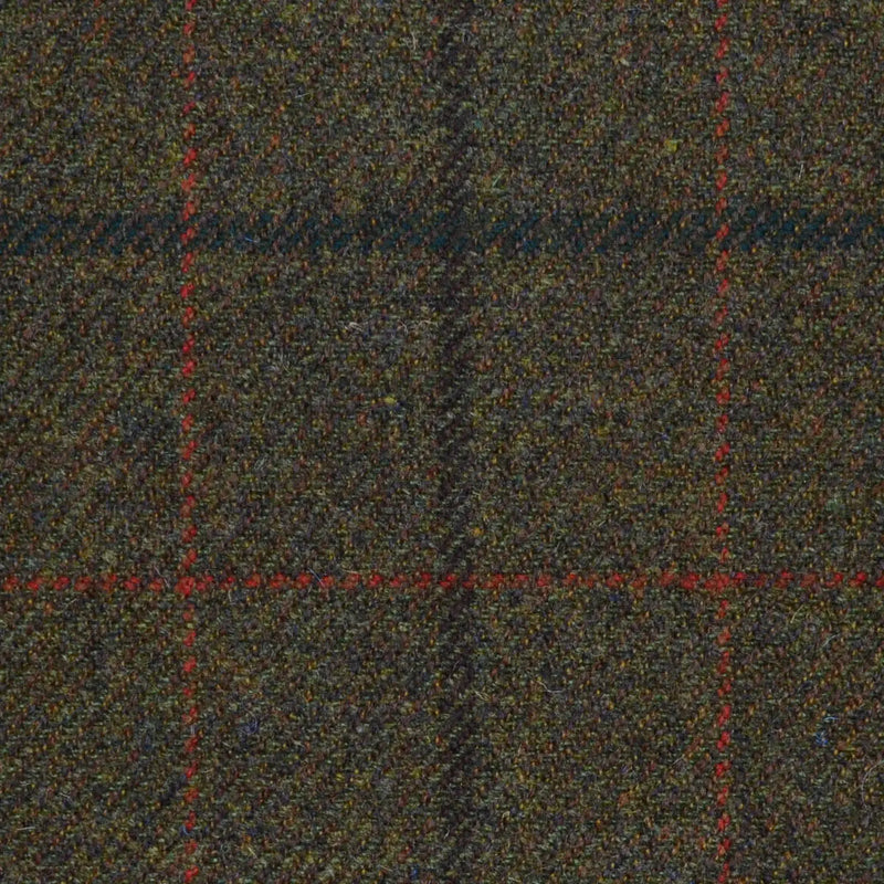 Brown/Green with Dark Brown, Red, Orange & Bottle Green Check All Wool Sporting Tweed