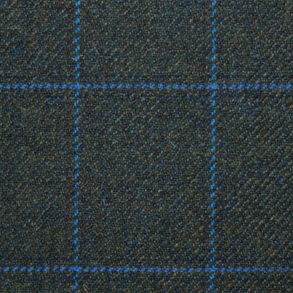 Moss Green with Bright Blue Window Check All Wool Sporting Tweed