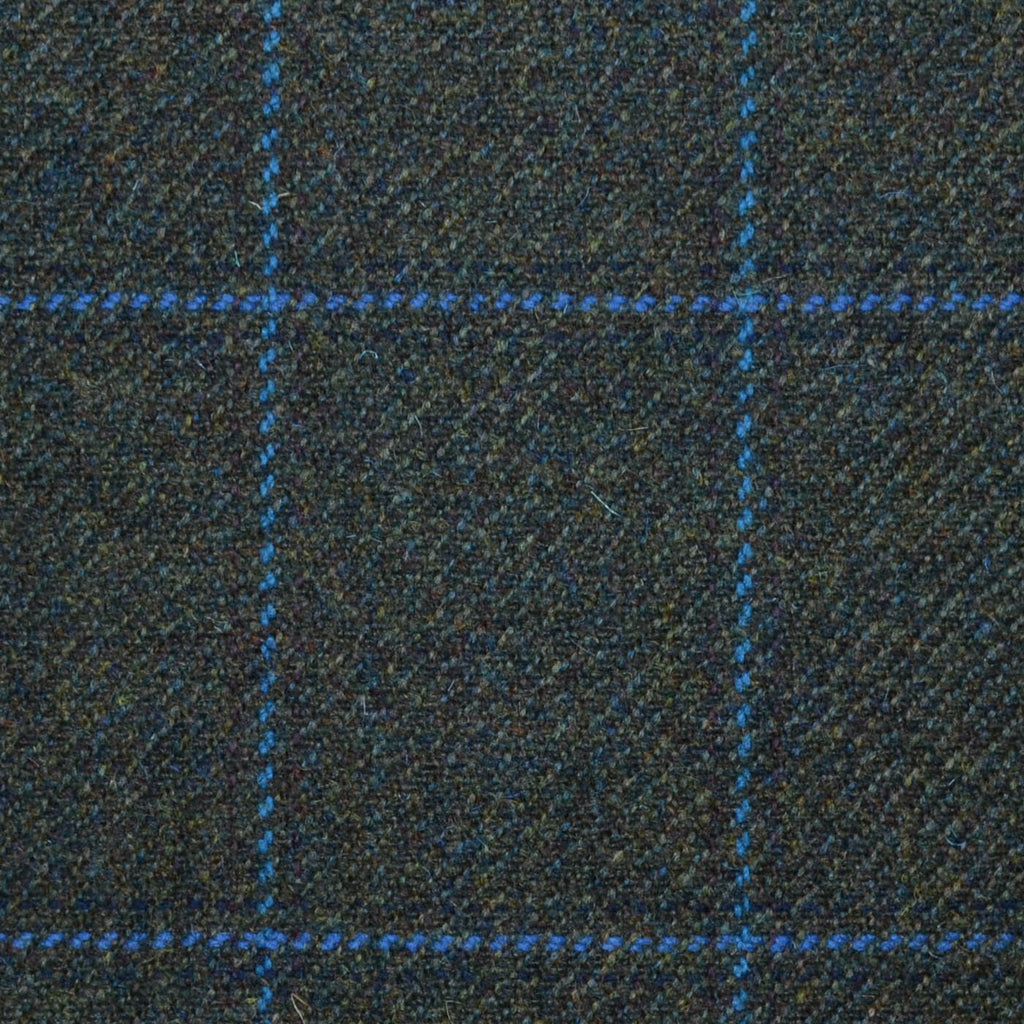 Moss Green with Bright Blue Window Check All Wool Sporting Tweed