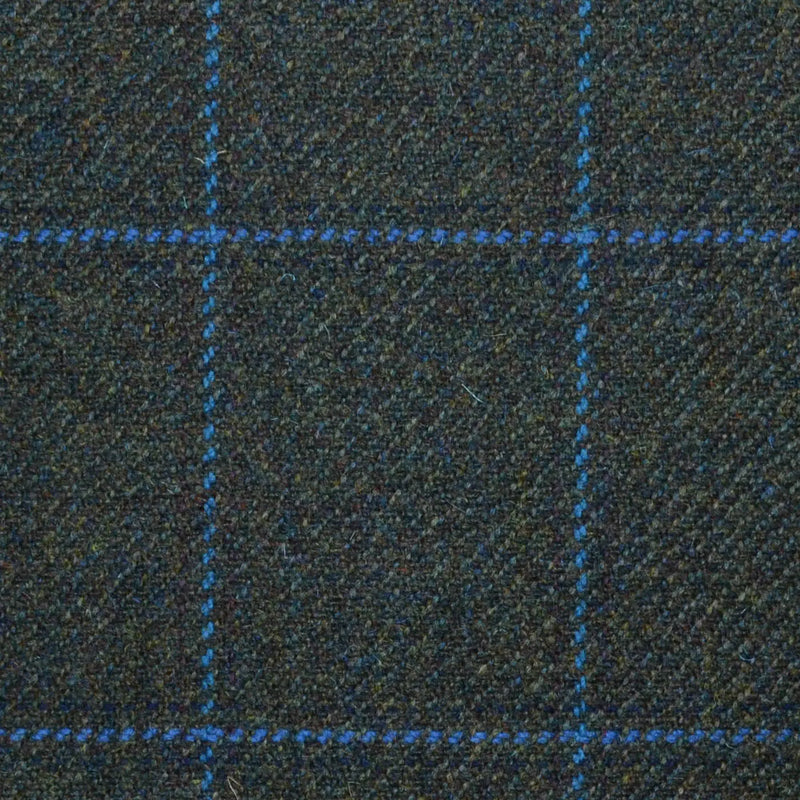 Moss Green with Bright Blue Window Check All Wool Sporting Tweed