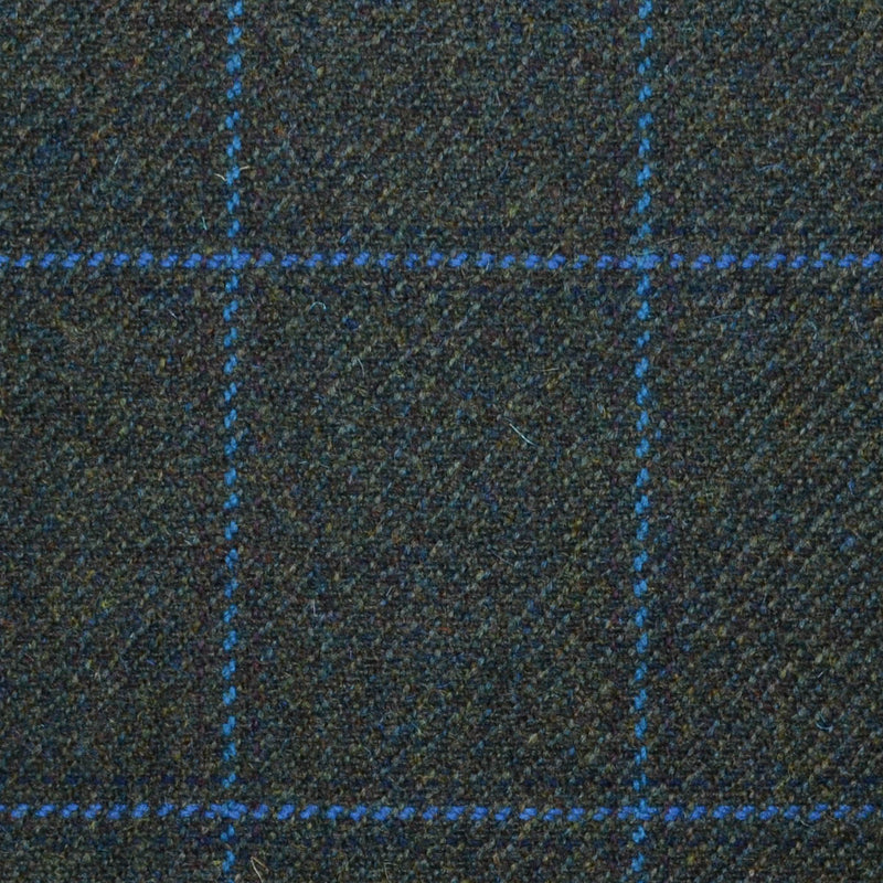 Moss Green with Bright Blue Window Check All Wool Sporting Tweed