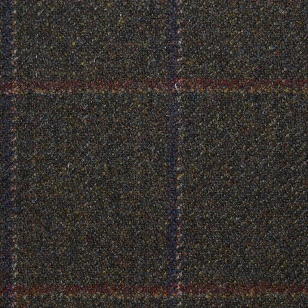 Moss Green with Navy Blue, Red/Brown and Beige Check All Wool Sporting Tweed