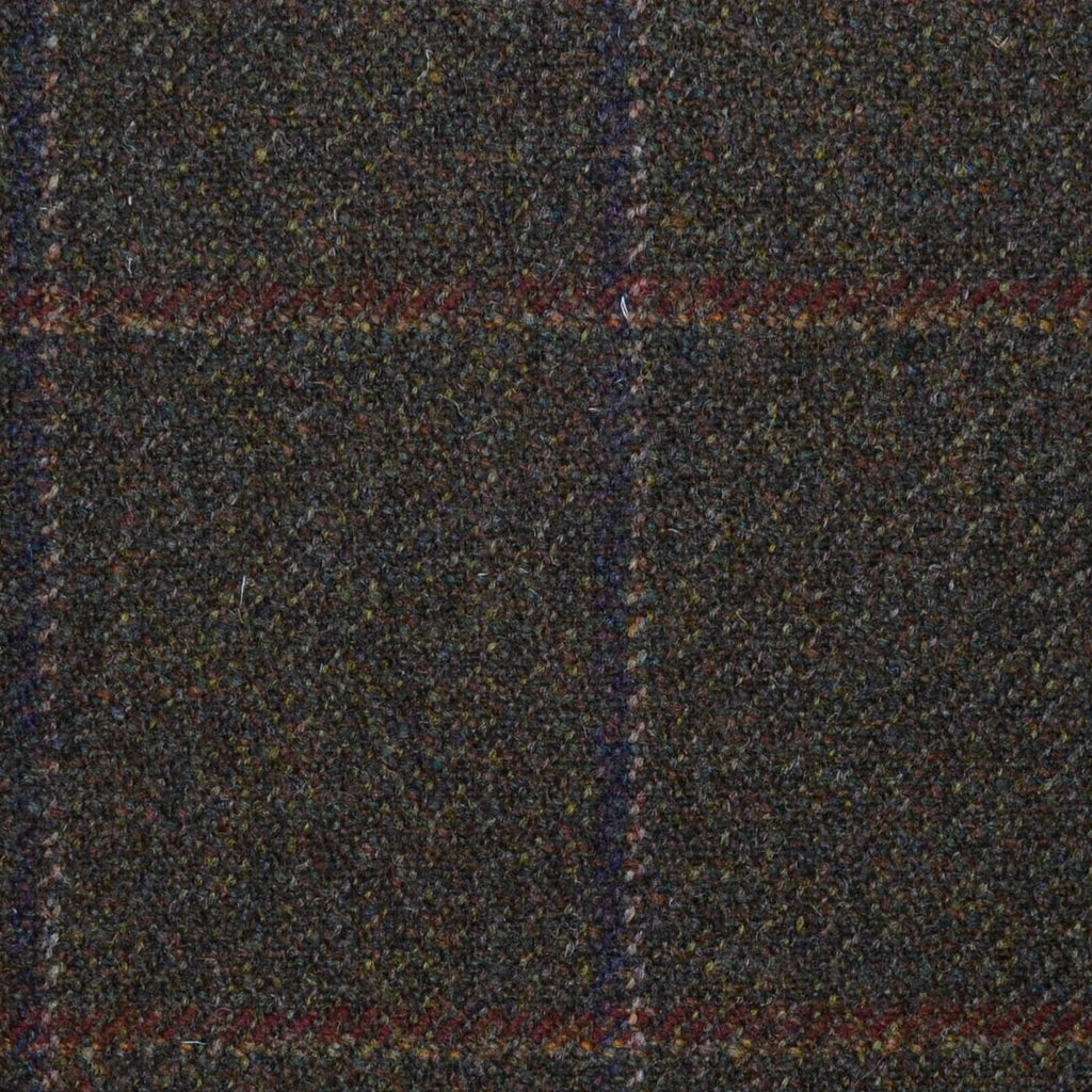 Moss Green with Navy Blue, Red/Brown and Beige Check All Wool Sporting Tweed