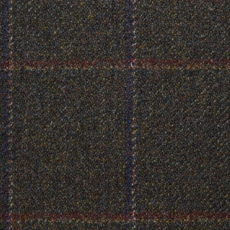 Moss Green with Navy Blue, Red/Brown and Beige Check All Wool Sporting Tweed