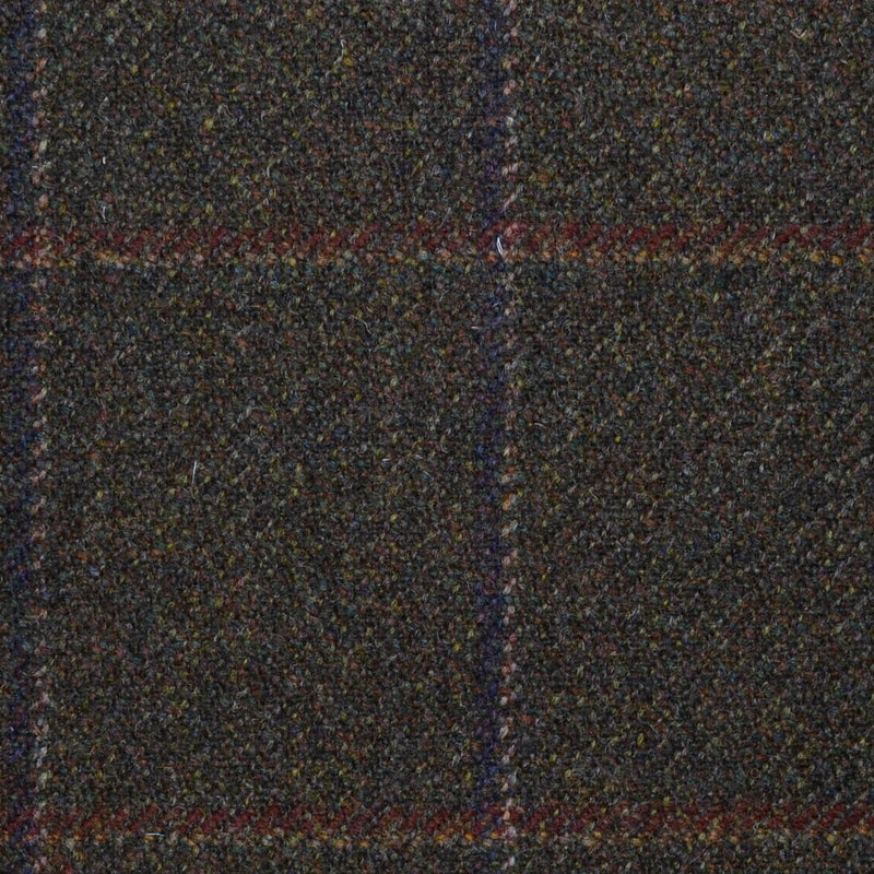 Moss Green with Navy Blue, Red/Brown and Beige Check All Wool Sporting Tweed