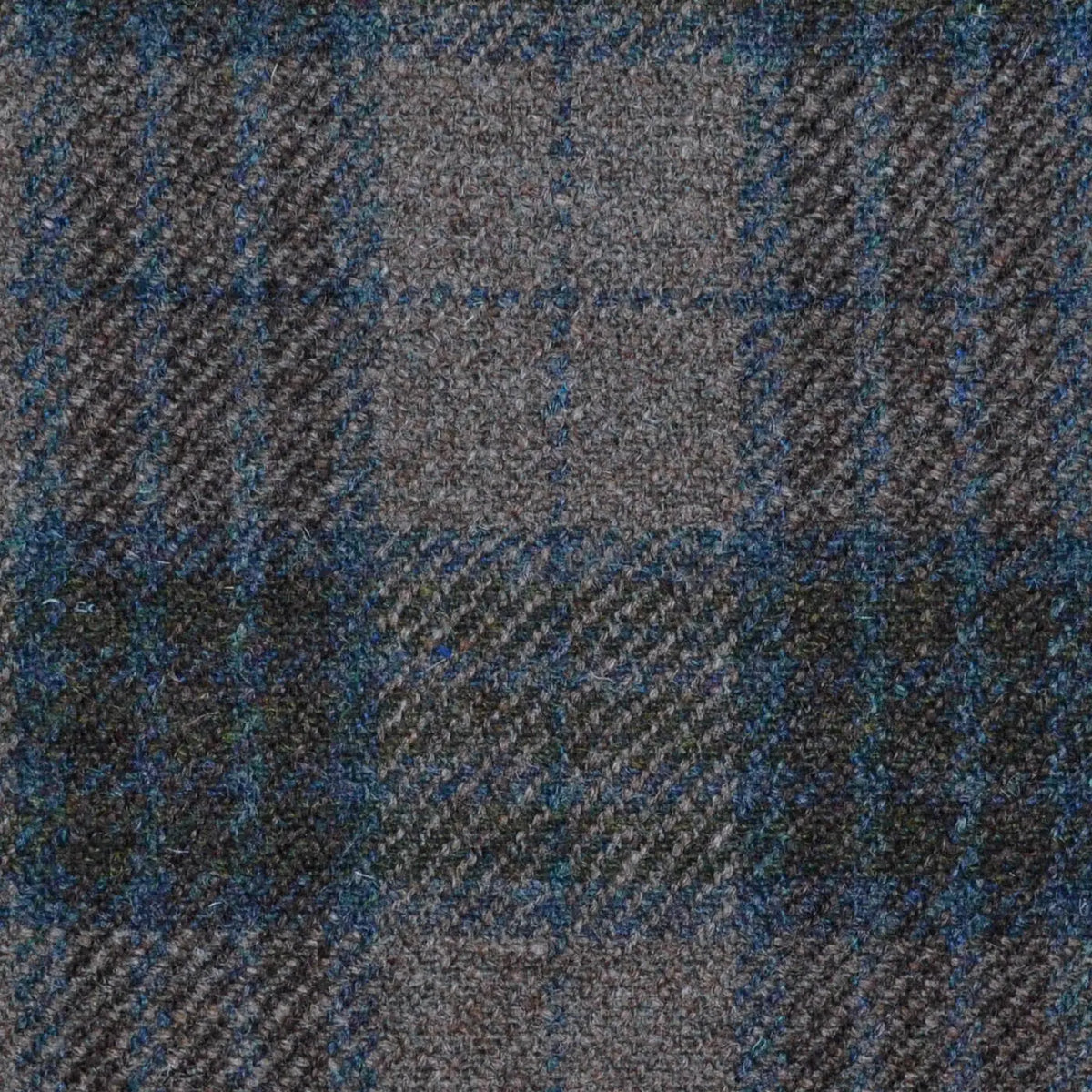 Light Brown, Dark Brown & Blue Plaid Check All Wool Sporting Tweed