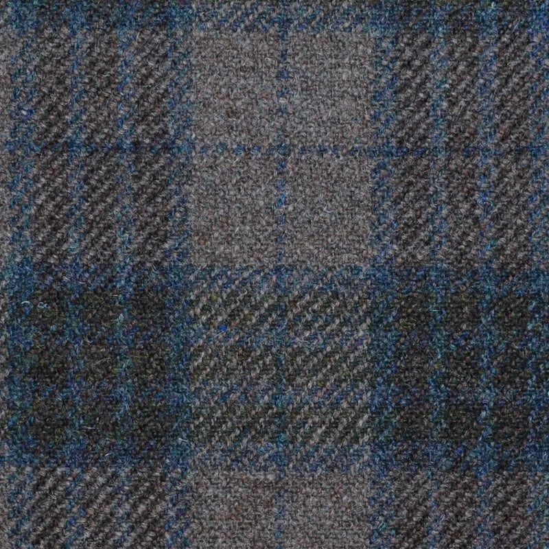 Light Brown, Dark Brown & Blue Plaid Check All Wool Sporting Tweed