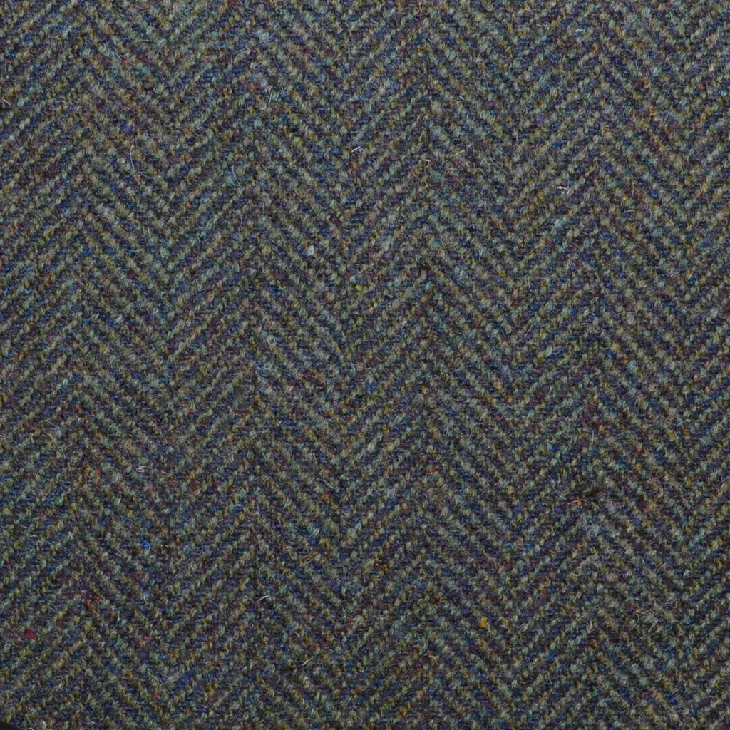 Moss Green and Dark Brown Herringbone All Wool Sporting Tweed