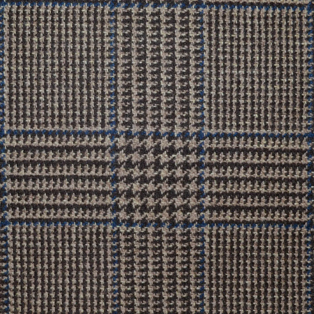 Brown, Dark Brown with Blue Glen Check All Wool Scottish Tweed