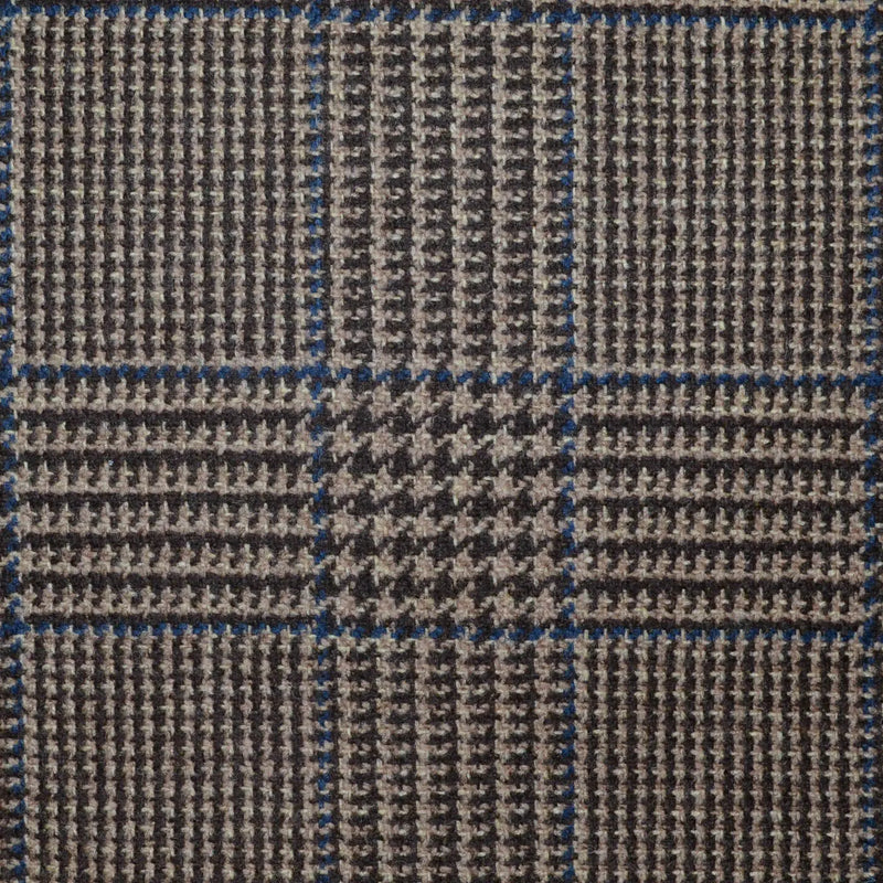 Brown, Dark Brown with Blue Glen Check All Wool Scottish Tweed