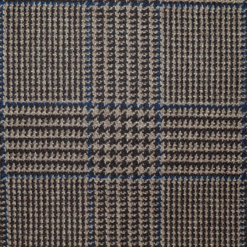 Brown, Dark Brown with Blue Glen Check All Wool Scottish Tweed