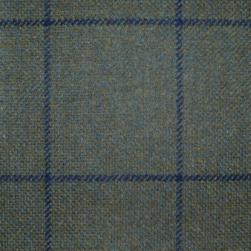 Moss Green with Blue Window Pane Check All Wool Scottish Tweed