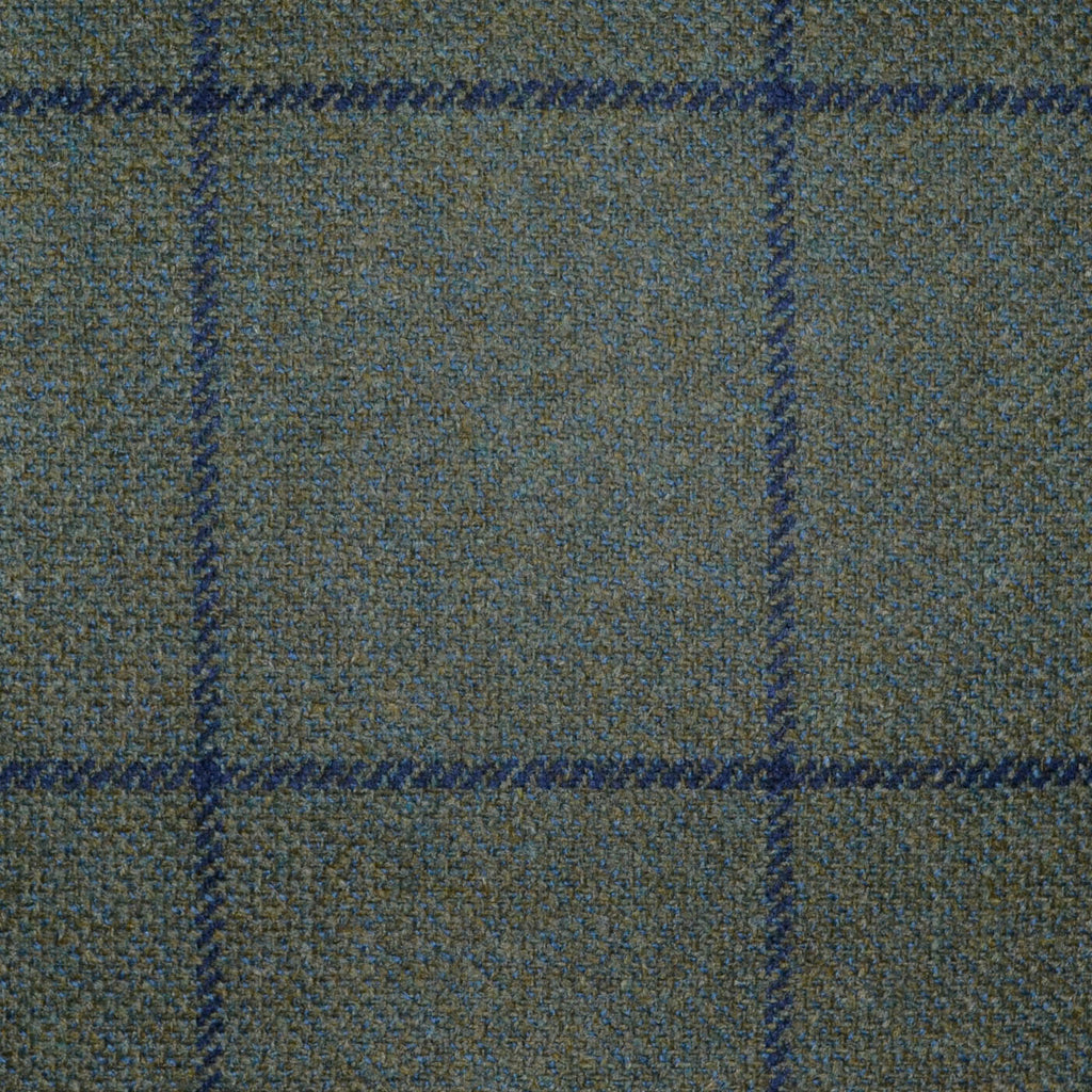 Moss Green with Blue Window Pane Check All Wool Scottish Tweed