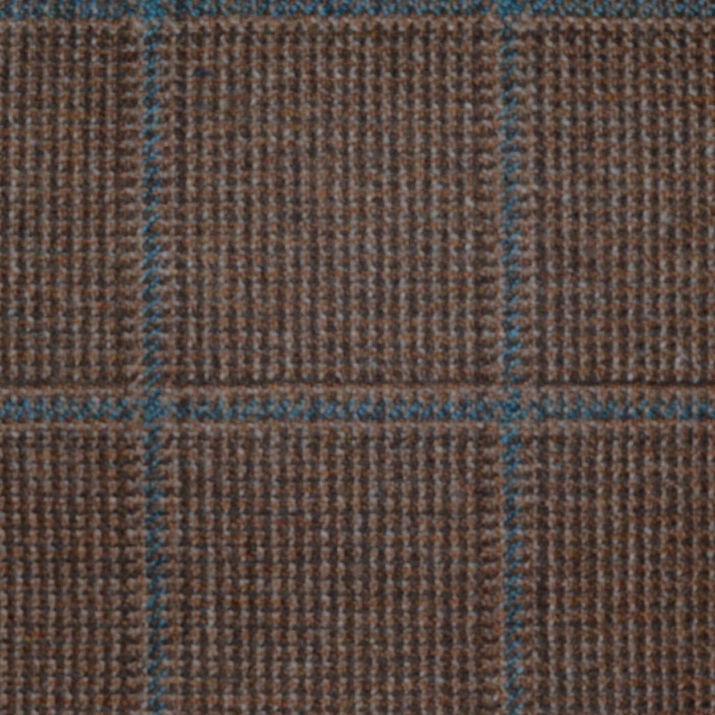 Brown with Blue Window Pane Check All Wool Scottish Tweed