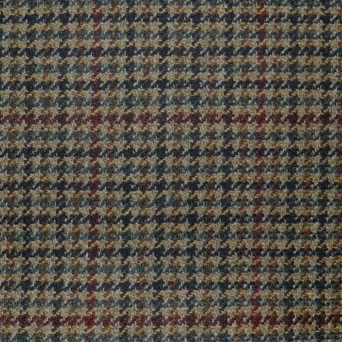 Beige with Green, Navy Blue and Burgundy Dogtooth Check All Wool Scottish Tweed