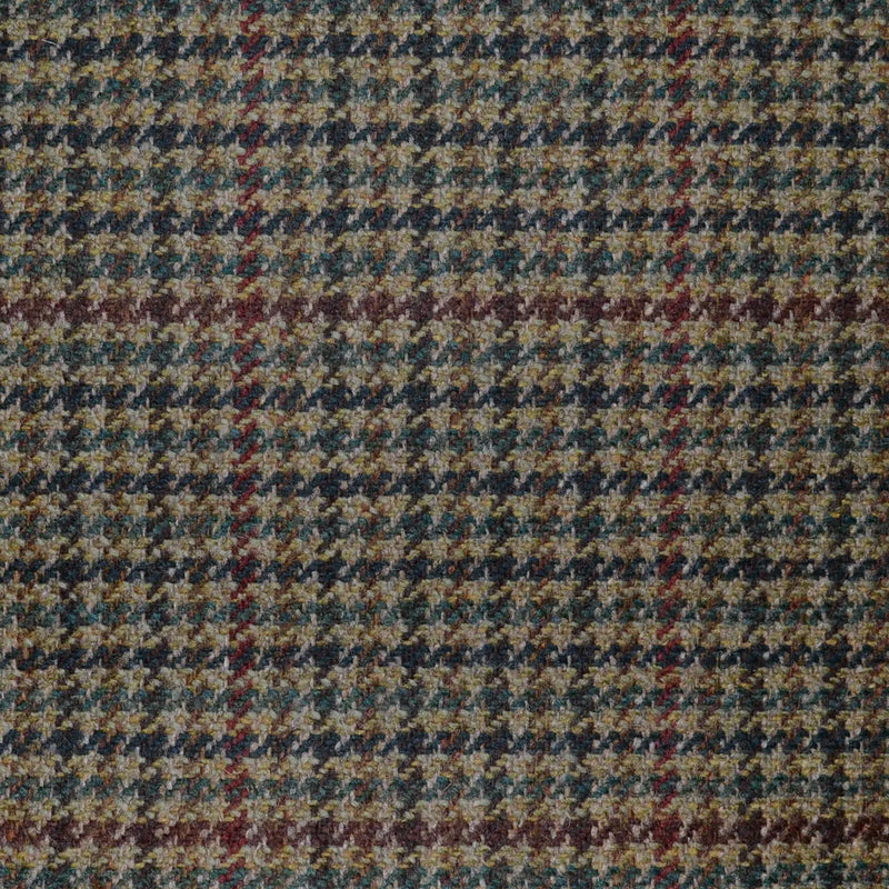 Beige with Green, Navy Blue and Burgundy Dogtooth Check All Wool Scottish Tweed