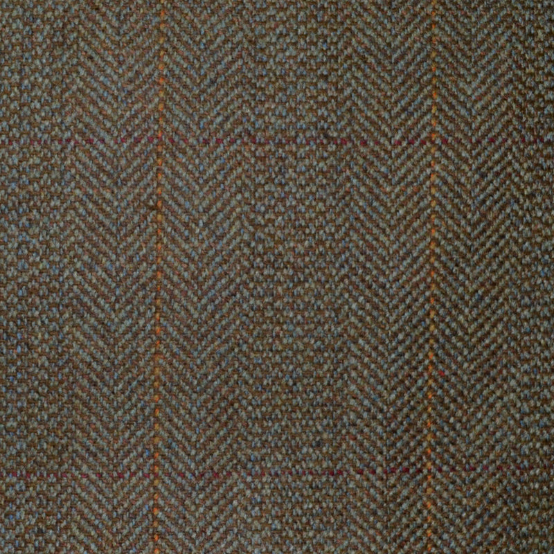 Moss Green/Brown Herringbone with Amber and Burgundy Check All Wool Scottish Tweed