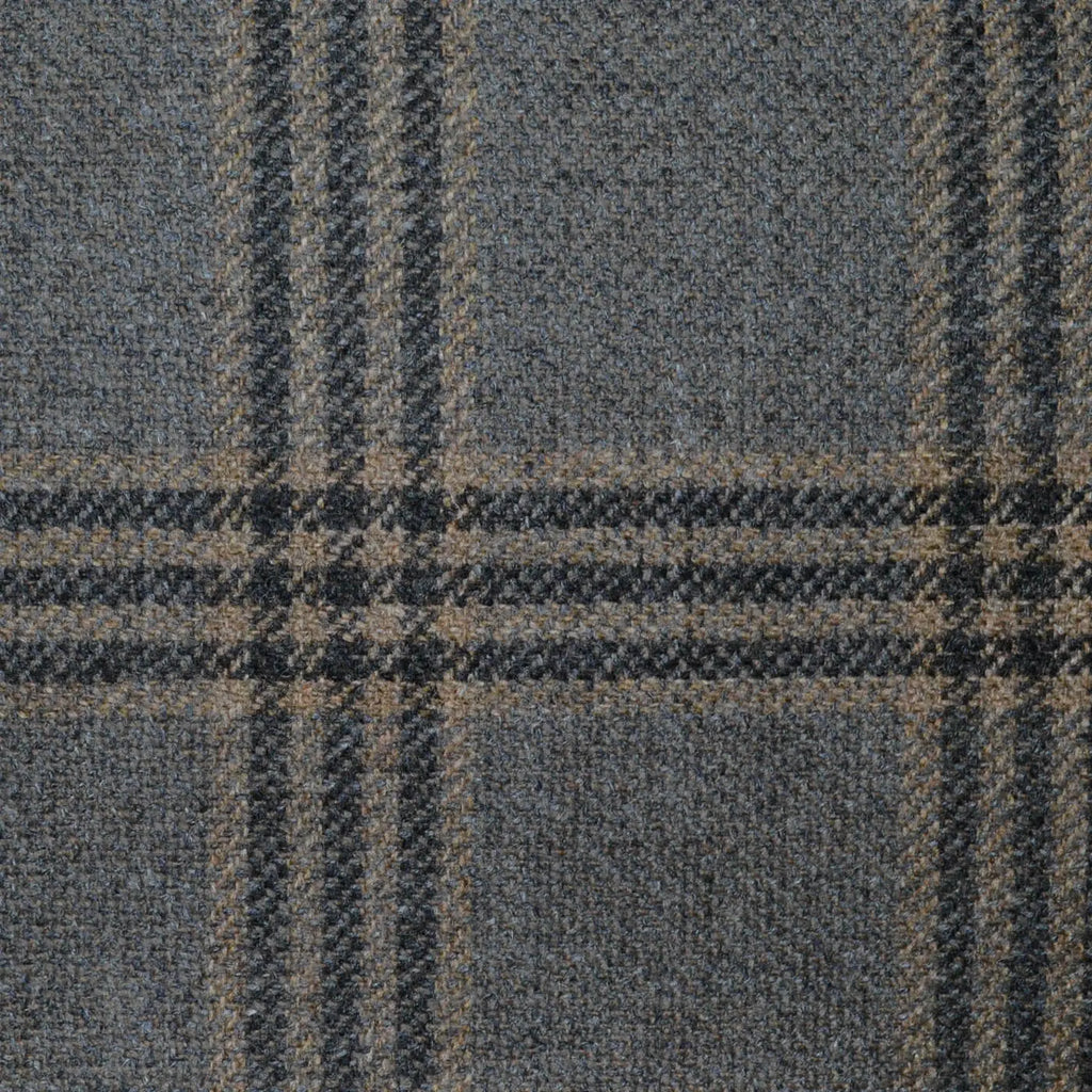 Grey with Beige and Dark Grey Triple Check All Wool Scottish Tweed