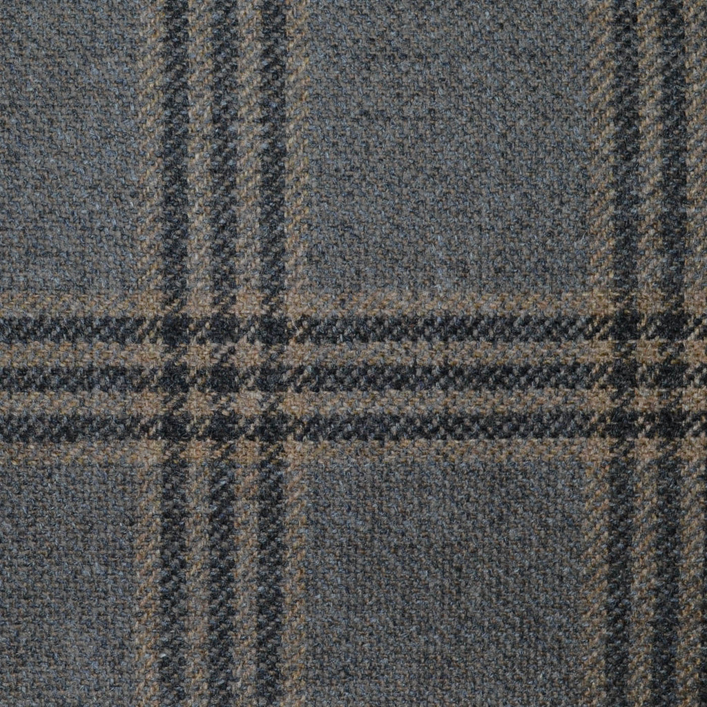 Grey with Beige and Dark Grey Triple Check All Wool Scottish Tweed