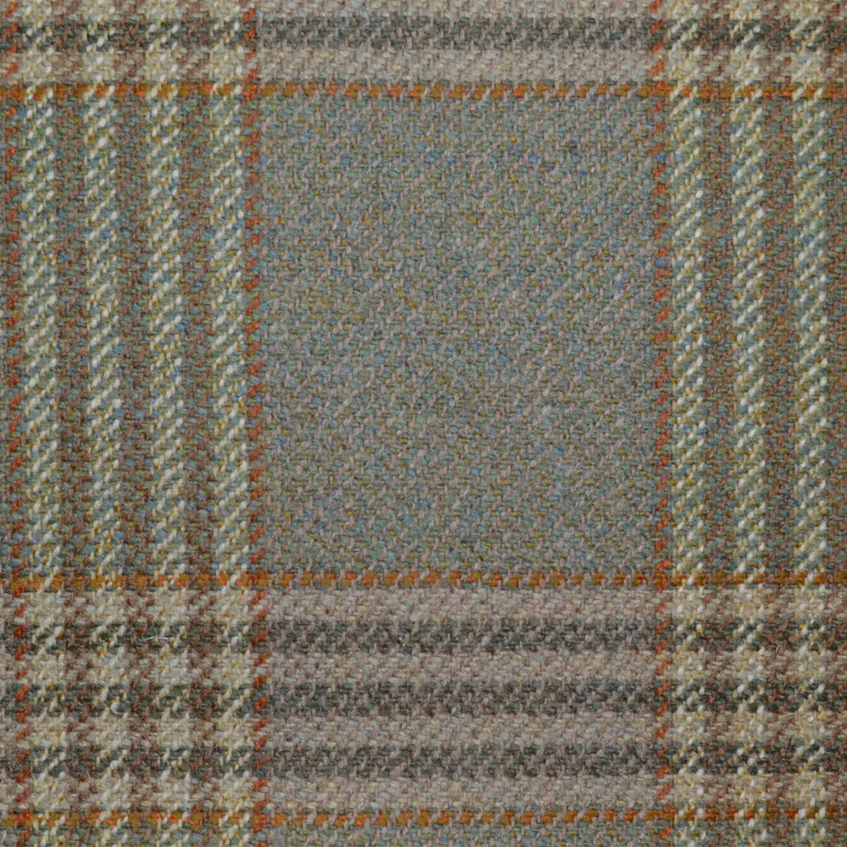 Beige/Green with Dark Brown and Tan Plaid Check All Wool Scottish Tweed