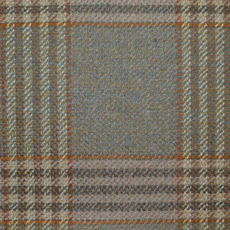 Beige/Green with Dark Brown and Tan Plaid Check All Wool Scottish Tweed