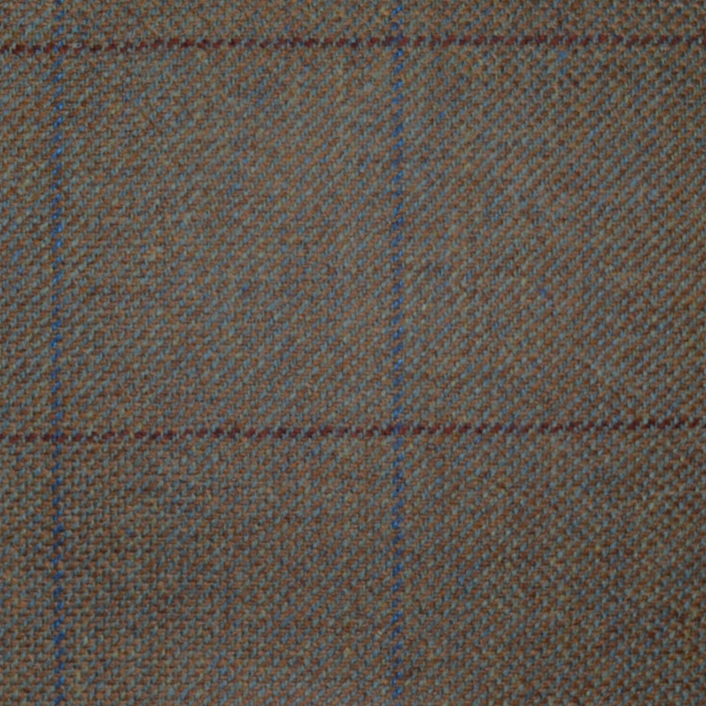 Brown/Green with Blue and Burgundy Check All Wool Scottish Tweed