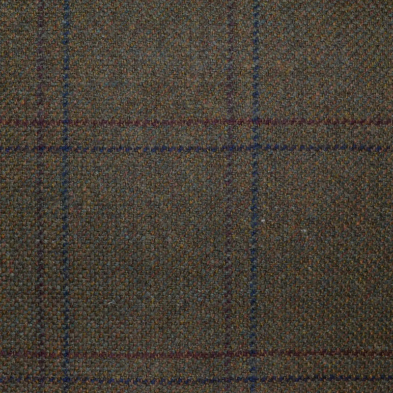 Moss Green with Green, Brown, Navy Blue and Burgundy Double Check All Wool Scottish Tweed