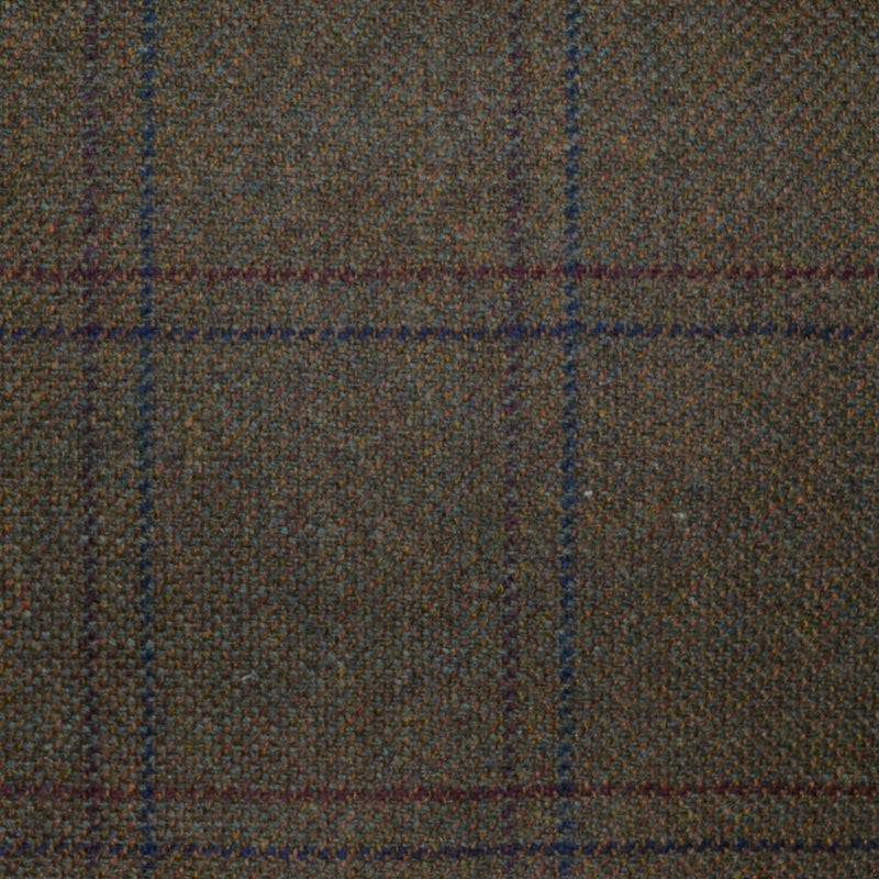 Moss Green with Green, Brown, Navy Blue and Burgundy Double Check All Wool Scottish Tweed