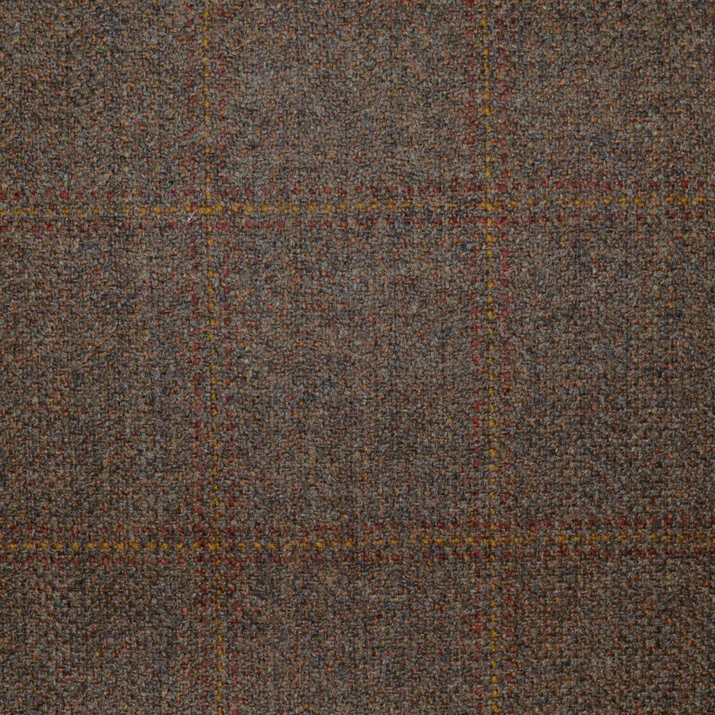 Medium Brown with Amber, Red and Tan Triple Check All Wool Scottish Tweed