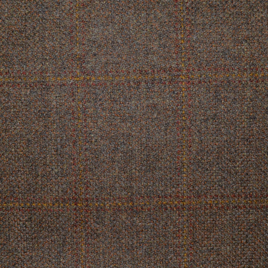 Medium Brown with Amber, Red and Tan Triple Check All Wool Scottish Tweed
